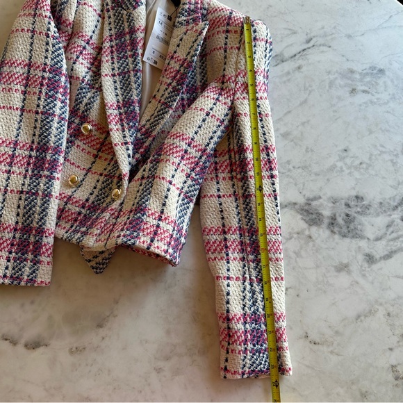 Zara blue, pink and cream plaid tweed double breasted blazer. NWT size M - Picture 10 of 10